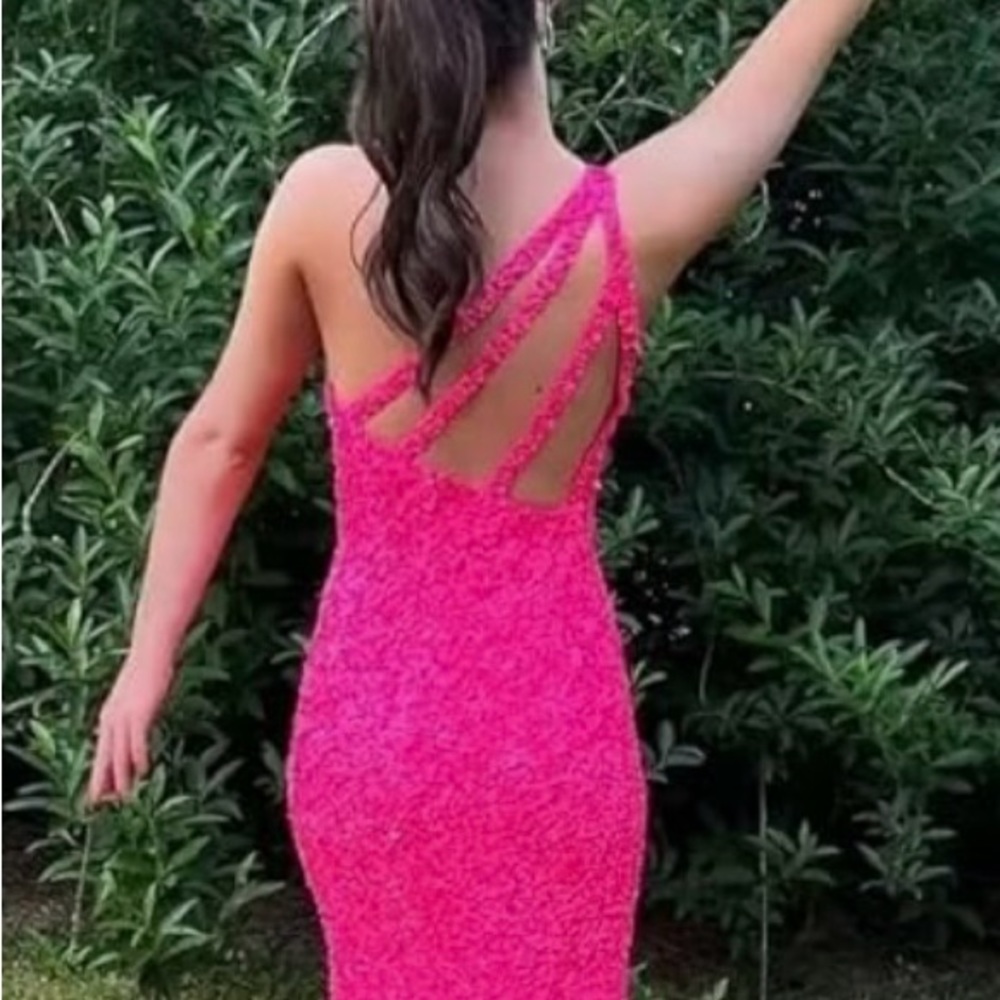 Sequin Prom Dresses One Shoulder Mermaid Evening Gown - Picture 3 of 5